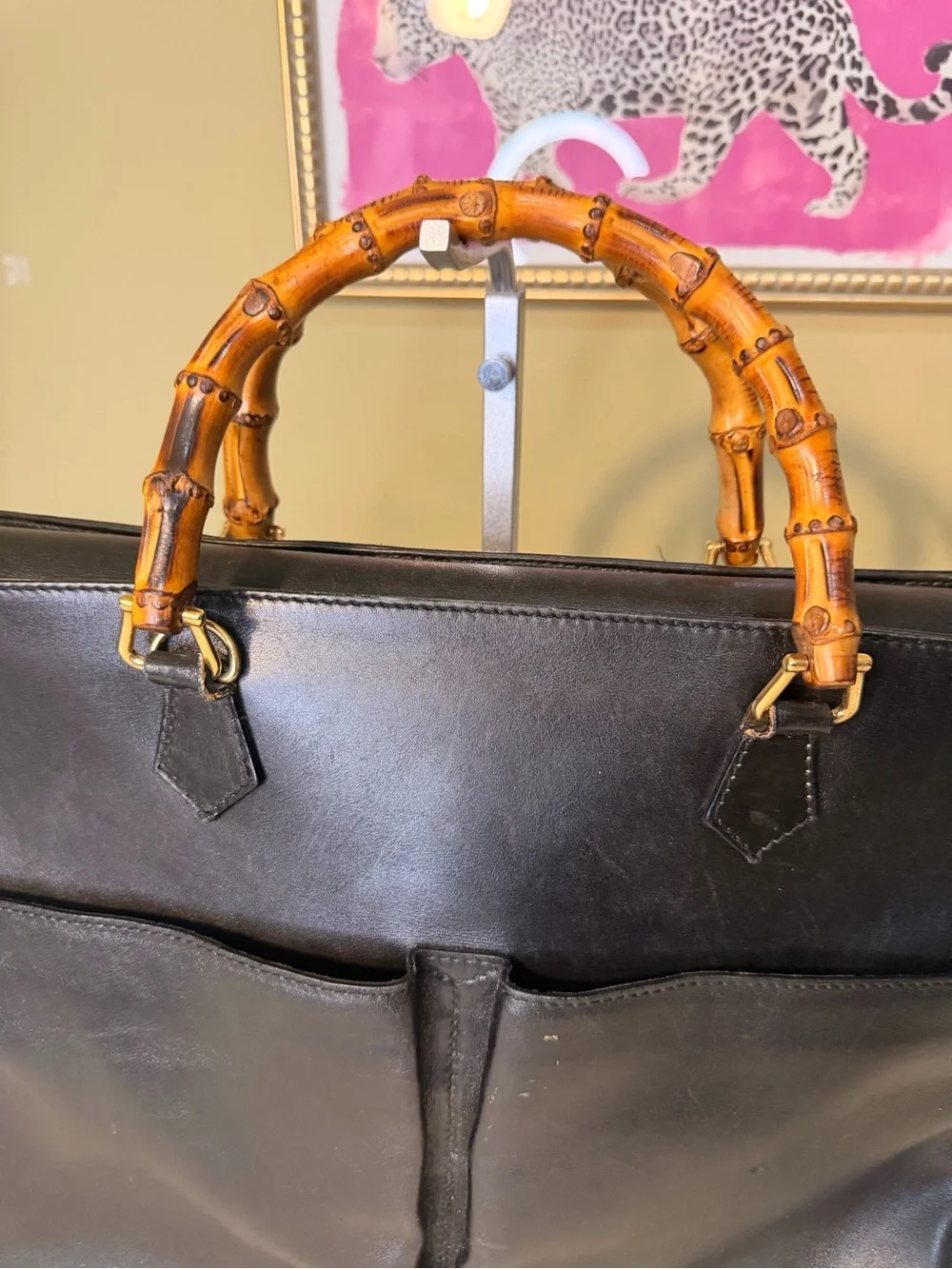 Gucci Black Leather bag with Bamboo Top Handles